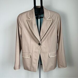 Prague Women Beige Tailored Blazer Jacket Contrast Trim Polka Dot Lining Size 10